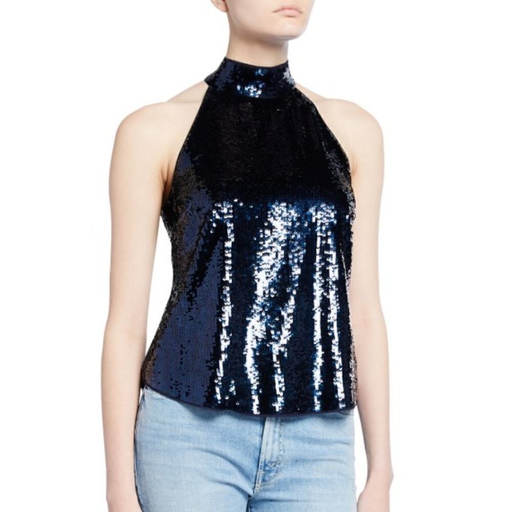 Joie 'Lei Lei' Sleeveless Sequin Mock Neck Top, Midnight Blue